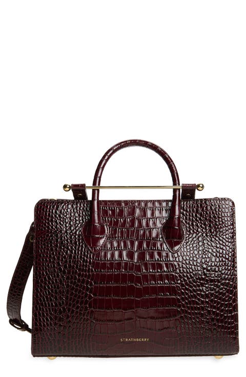 Midi Croc Embossed Leather Tote