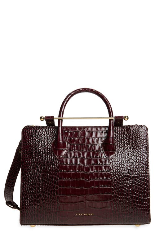 Strathberry Midi Croc Embossed Leather Tote In Burgundy