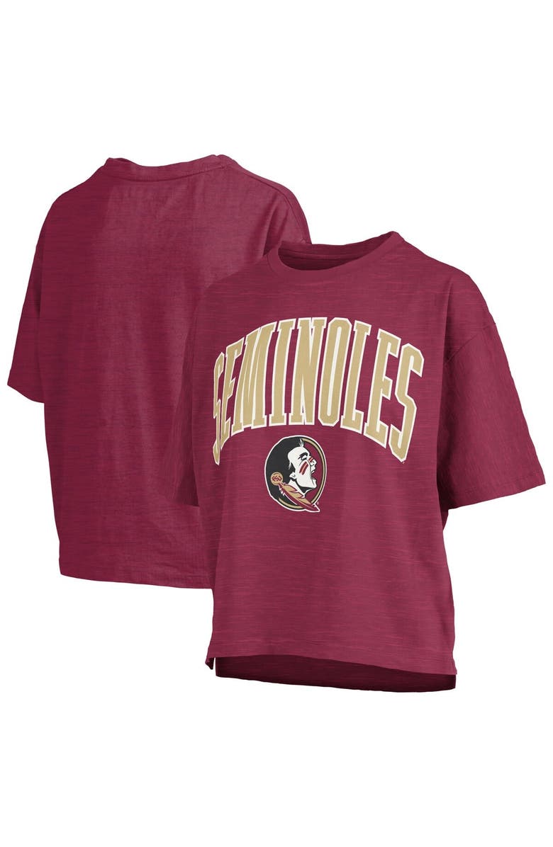PRESSBOX Women's Pressbox Garnet Florida State Seminoles Nelson Arch Over Logo Waist Length Oversized Slub T-Shirt, Alternate, color, 