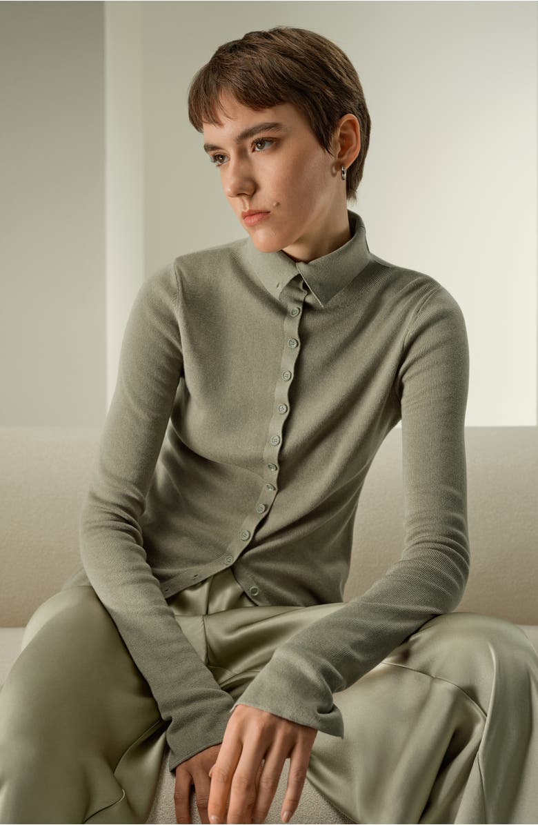 Lilysilk Slim Fit Silk Cashmere Sweater, Alternate, color, Artichoke