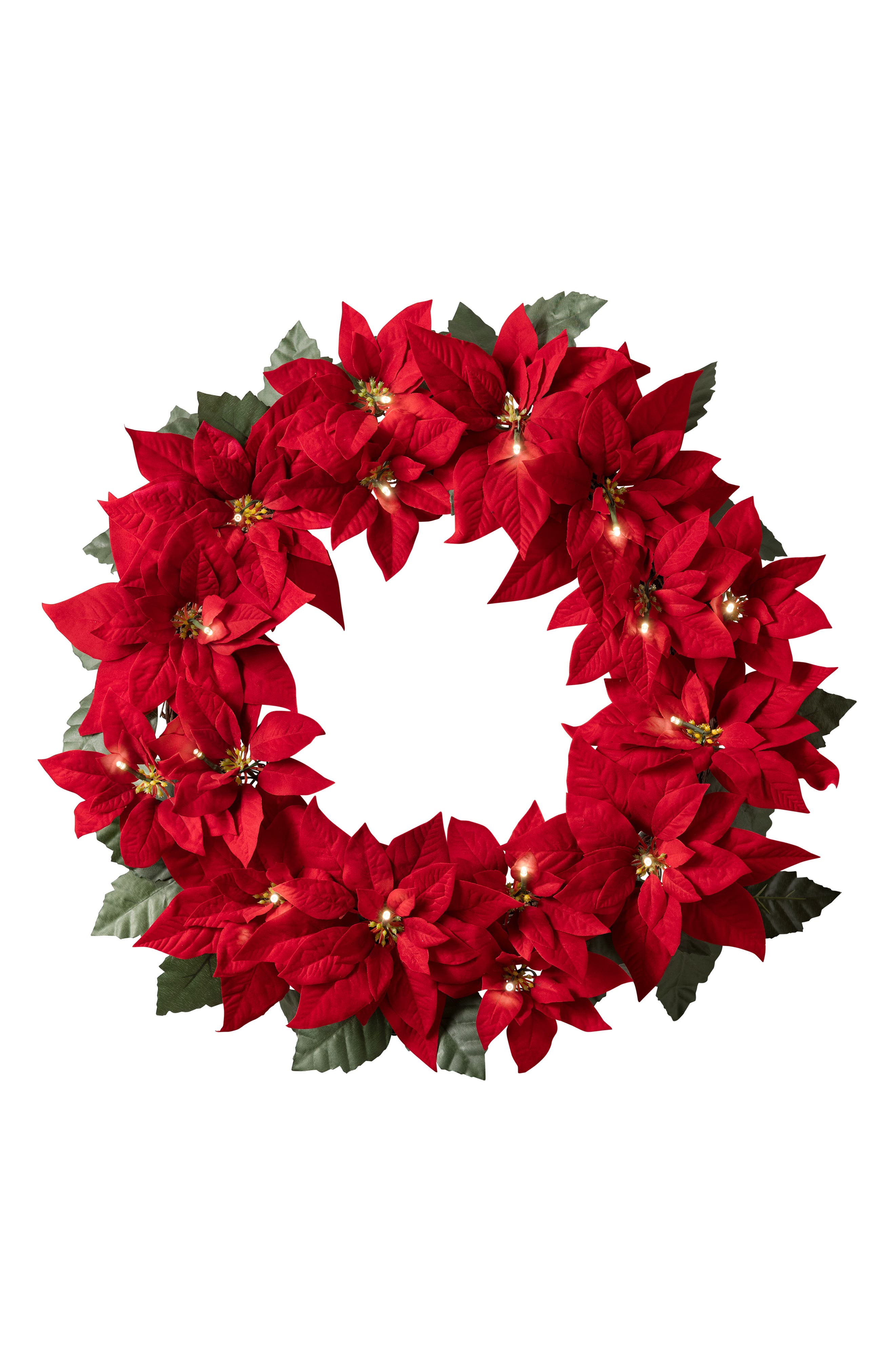 Balsam Hill Outdoor Lit Poinsettia Celebration Wreath in Red 