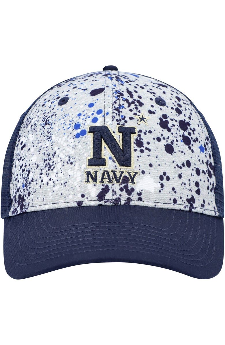 COLOSSEUM Men's Colosseum  Gray/Navy Navy Midshipmen Love Fern Trucker Snapback Hat, Alternate, color, 