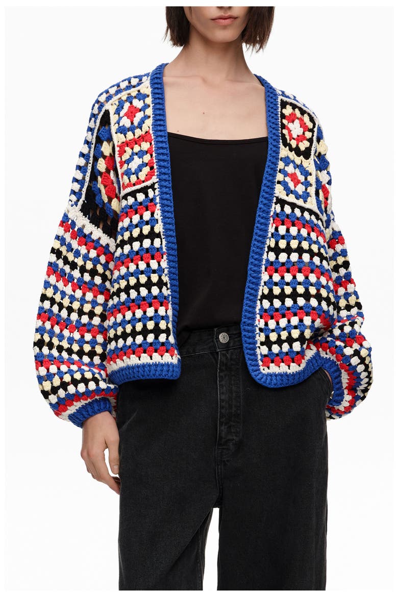 Crochet Balloon Cardigan, Main, color, BLUE