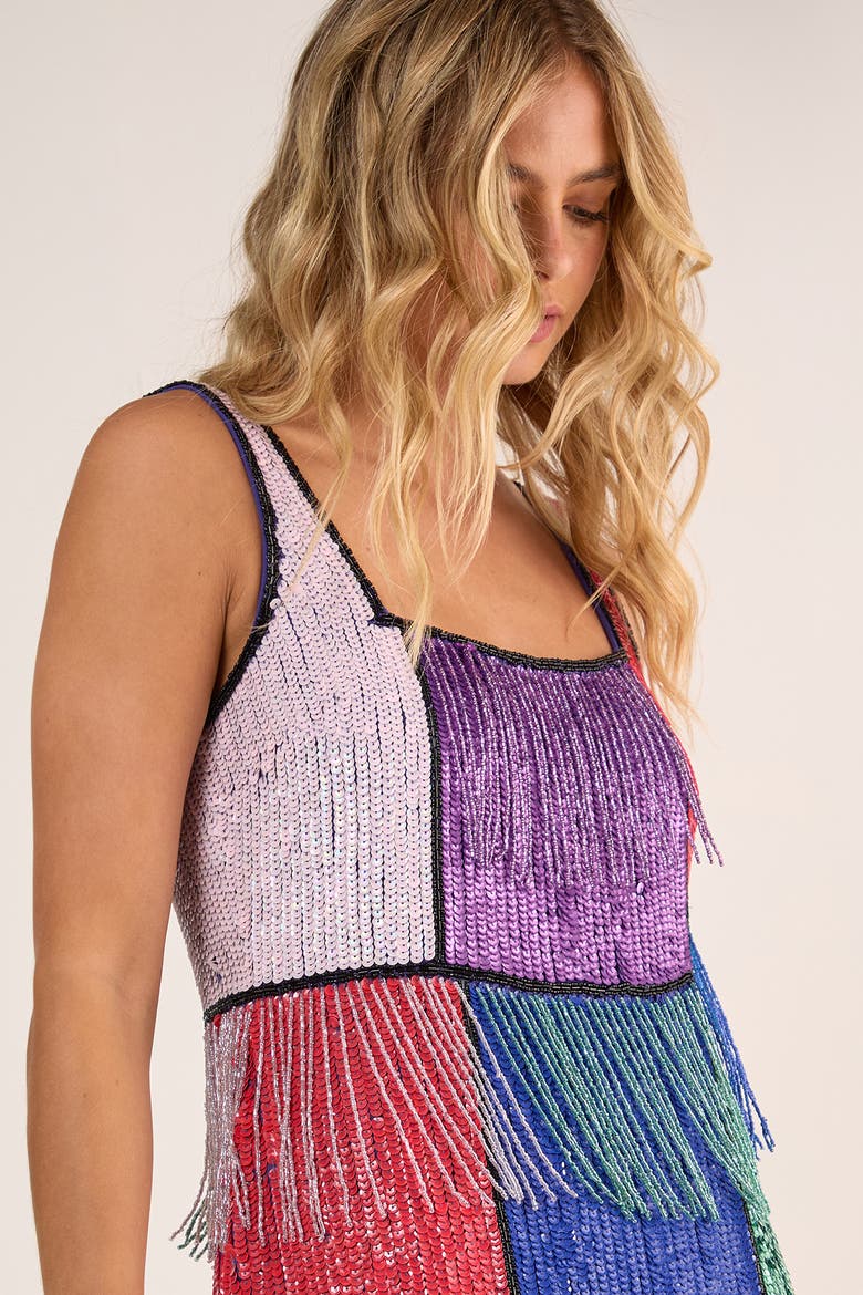 Check Tassel Sequin Mini Dress, Alternate, color, Multi