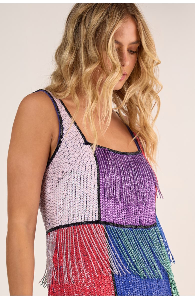 NASTY GAL Check Tassel Sequin Mini Dress, Alternate, color, Multi