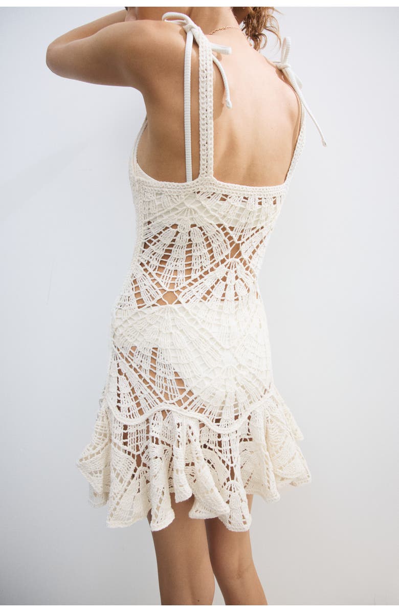 H&M Flounced crochet-look dress, Alternate, color, Cream