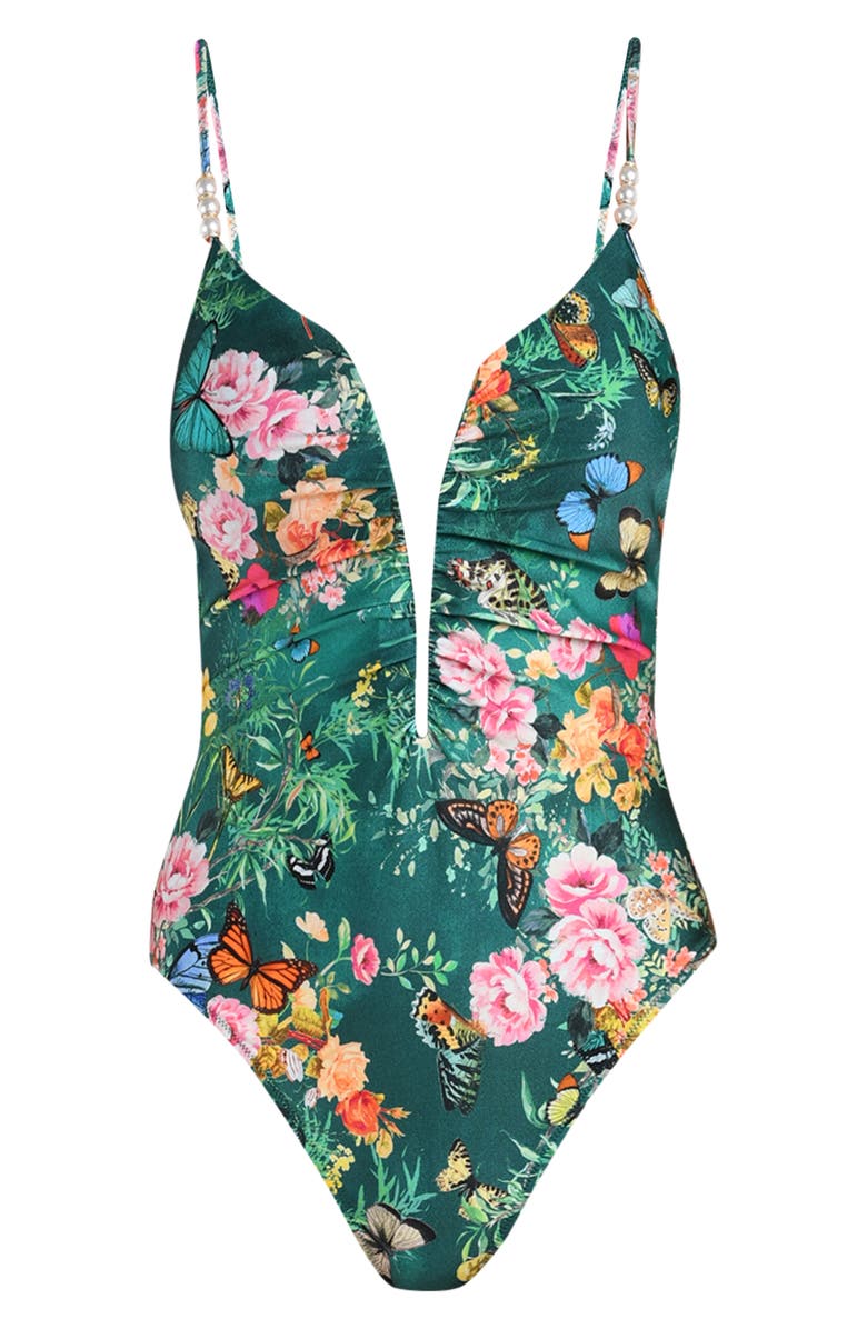 L'AGENCE Lilou Print One-Piece Swimsuit, Alternate, color, Green Multi