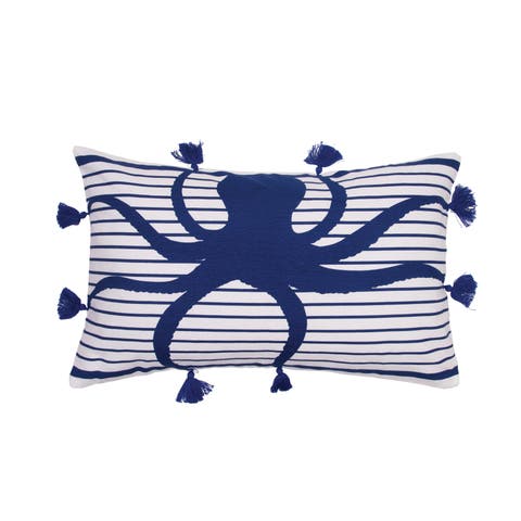 Indigo Octopus Throw Pillow for Coastal Couch or Bed Décor Accent