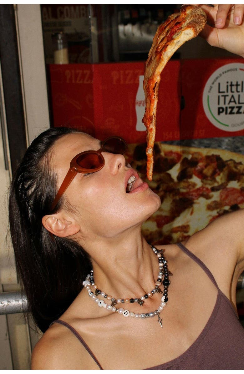 Velvet Luna Mini Pearl Cross Necklace, Alternate, color, Multi Colored