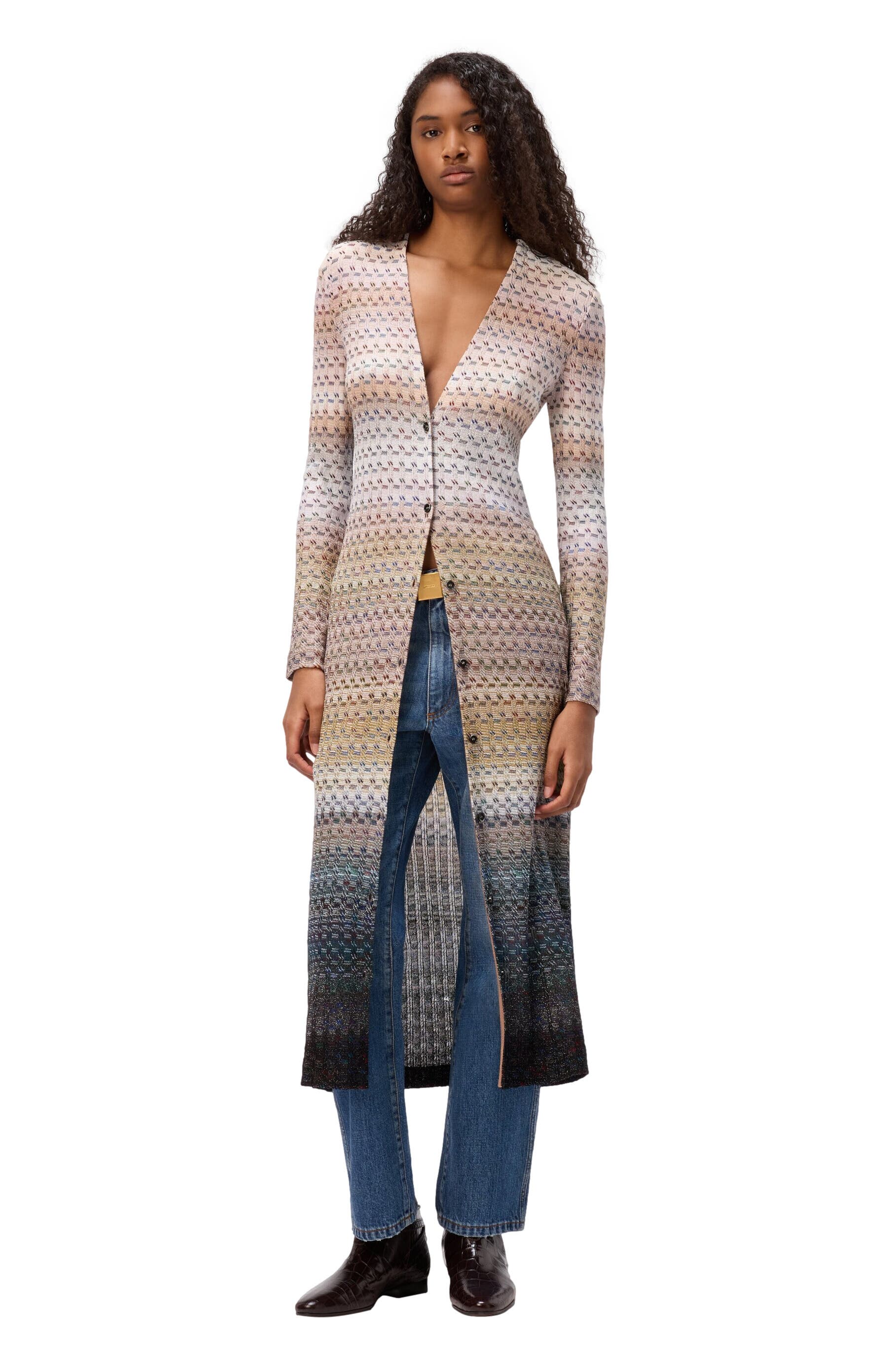 Long Buttoned Cardigan In Viscose Blend