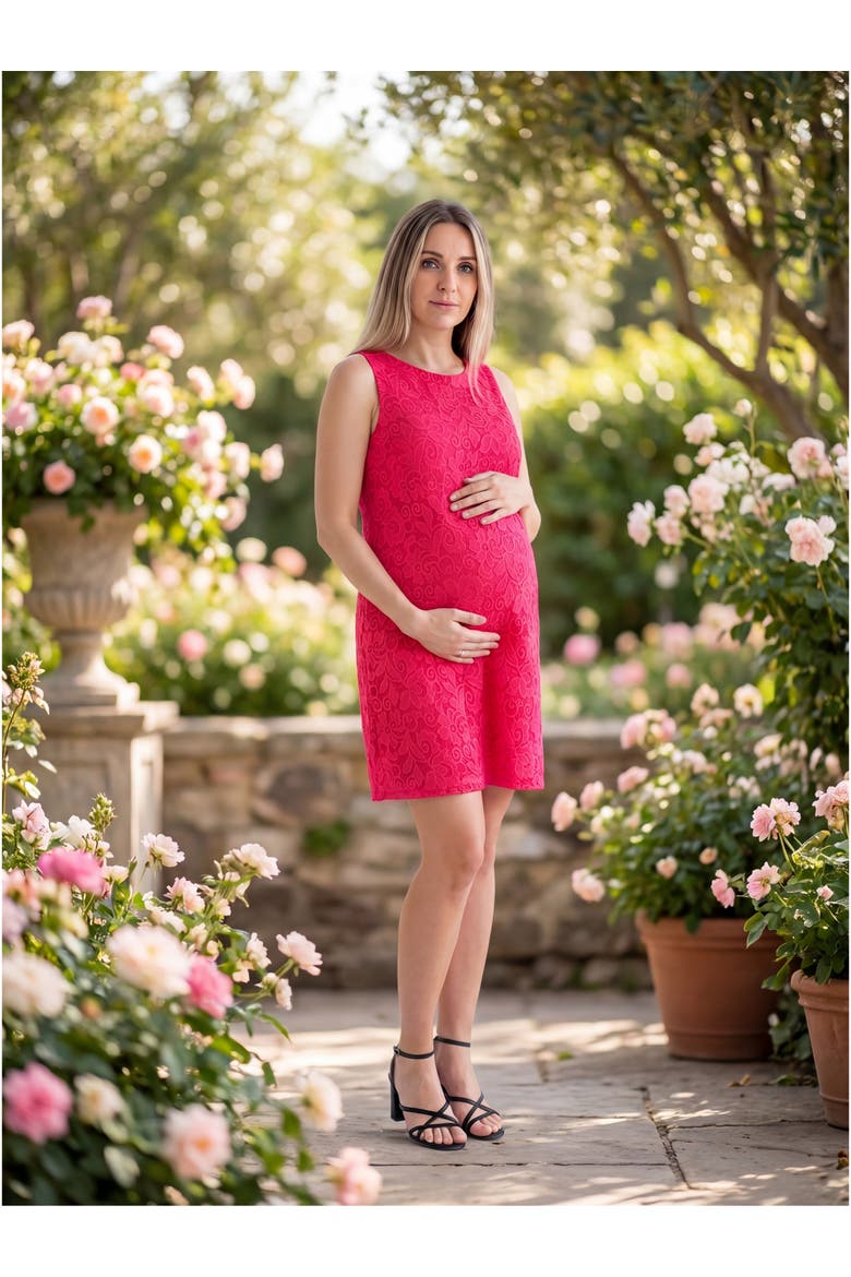 Maternity Elevate Lace Sleeveless Boat Neck Mini Shift Dress, Alternate, color, Navy