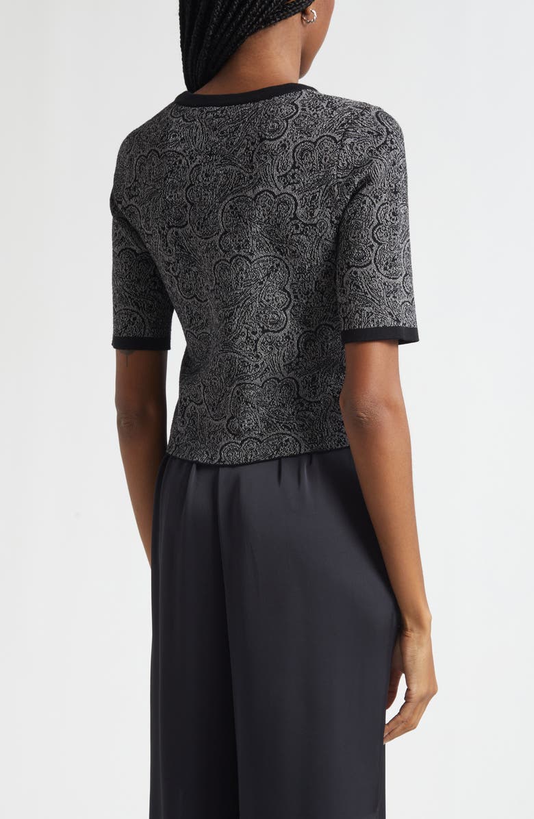 Ramy Brook Rosaline Jacquard Short Sleeve Knit Top, Alternate, color, Platinum Jacquard