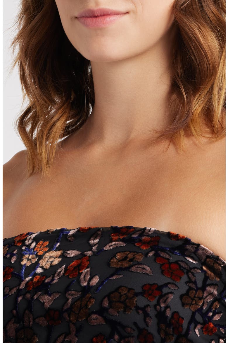 Pixie Metallic Floral Strapless Mesh Midi Dress, Alternate, color, TONAL FLORAL