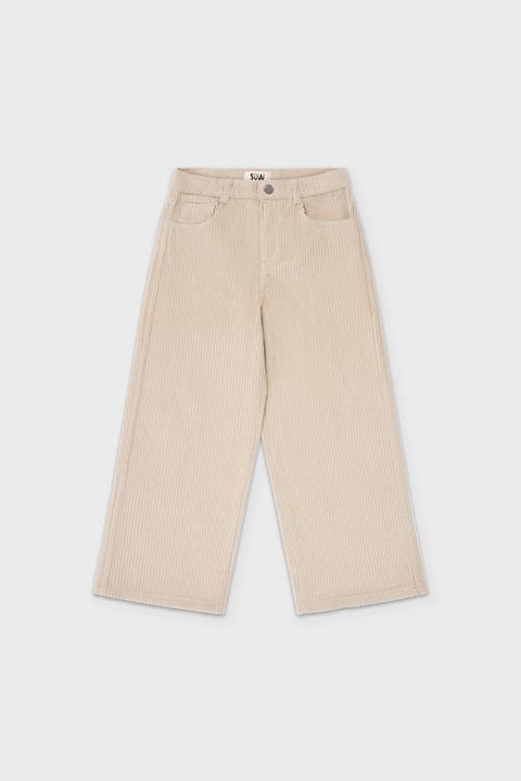 Beige Organic Cotton Wide Leg Corduroy Pants Kids