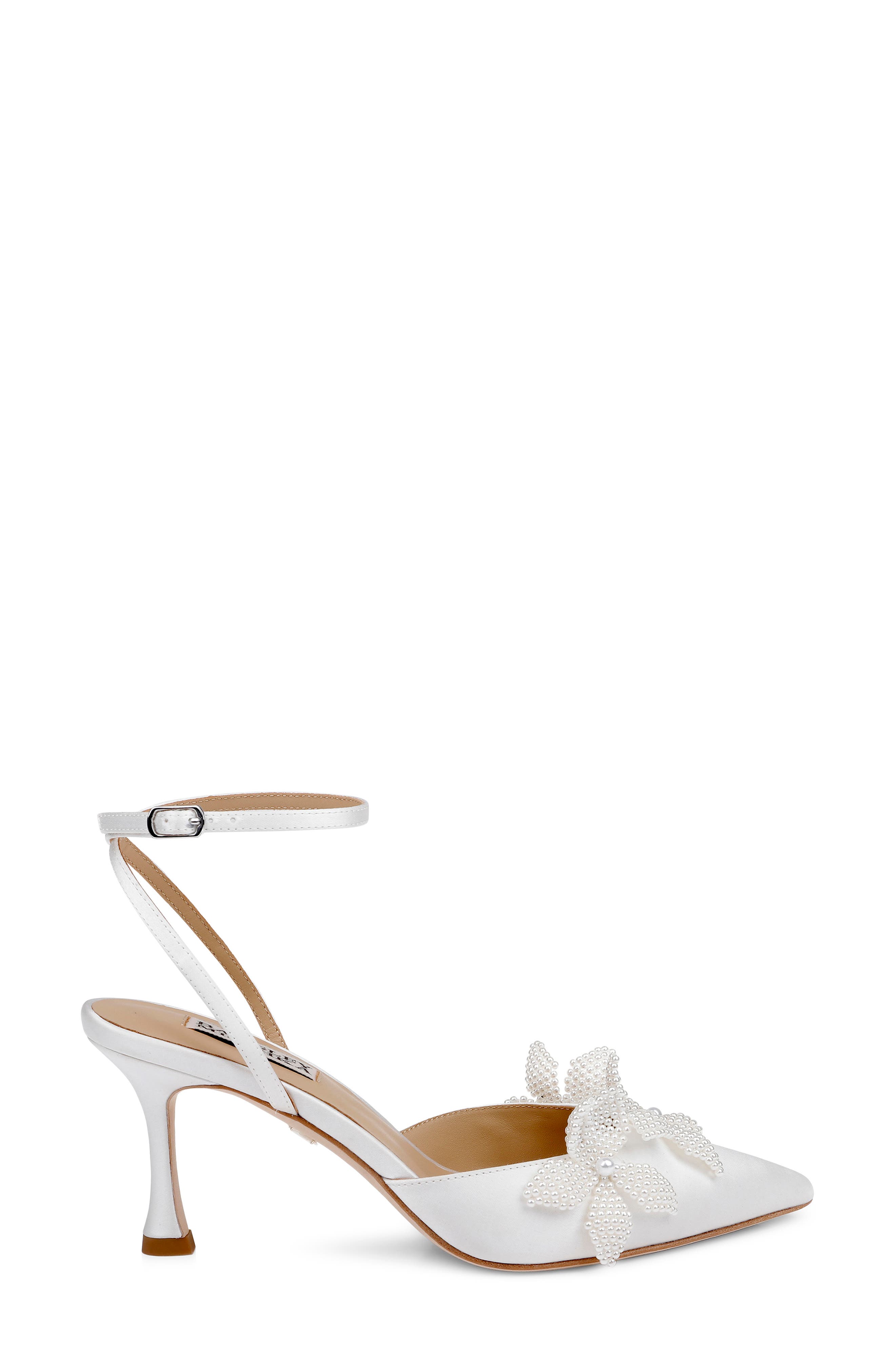 Badgley Mischka Collection Whitman Ankle Strap Pointed Toe Pump, Alternate, color, White Satin