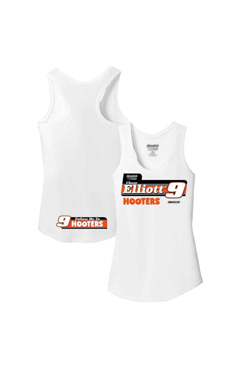 HENDRICK MOTORSPORTS TEAM COLLECTION Women's Hendrick Motorsports Team Collection White Chase Elliott Hooters Racer Back Tank Top, Main, color, White