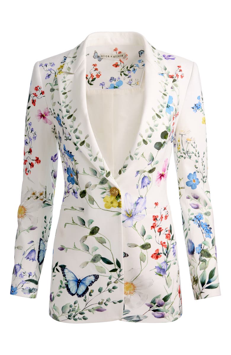 Alice + Olivia Breann Floral Print Blazer, Alternate, color, Twisting Vines Off White