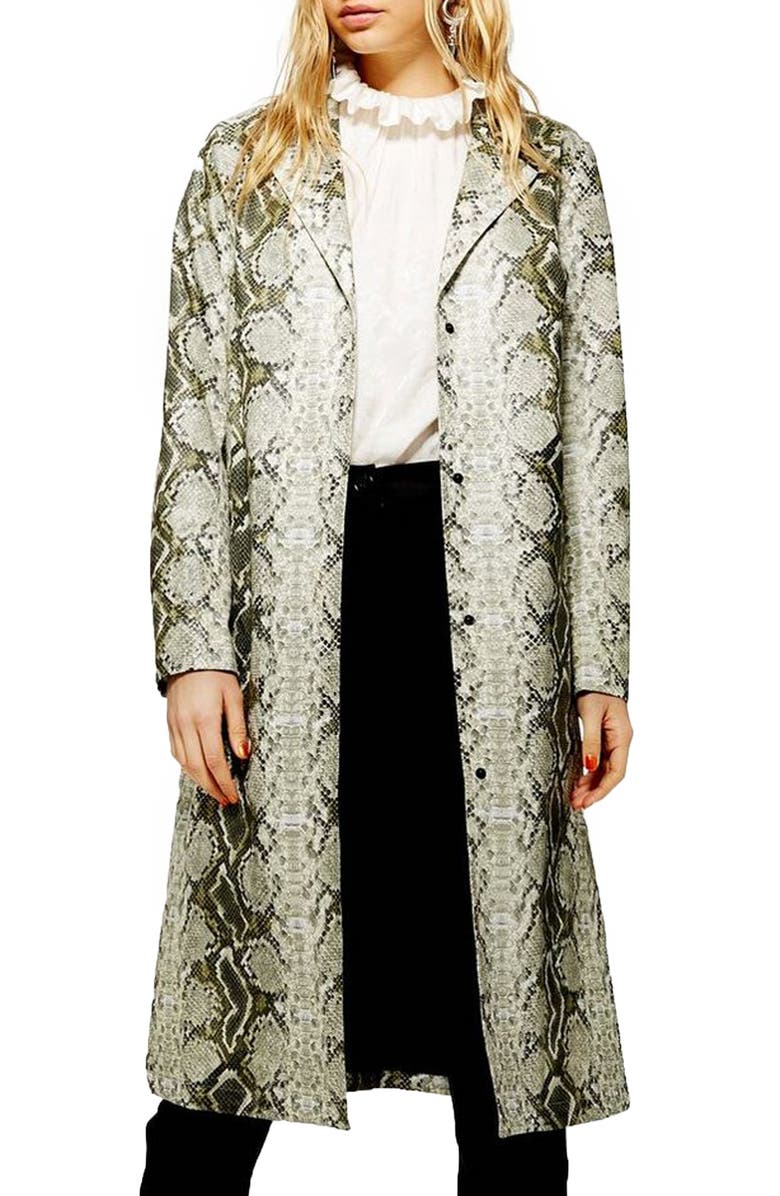 Topshop Rok It Snake Print Coat, Main, color,