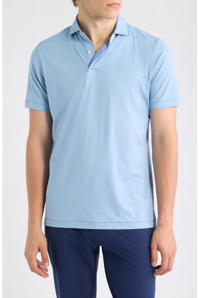 Cadenza Pinstripe Crown Crafted Performance Jersey Golf Polo, Main, color, WINDY BLUE / SEAFLOWER
