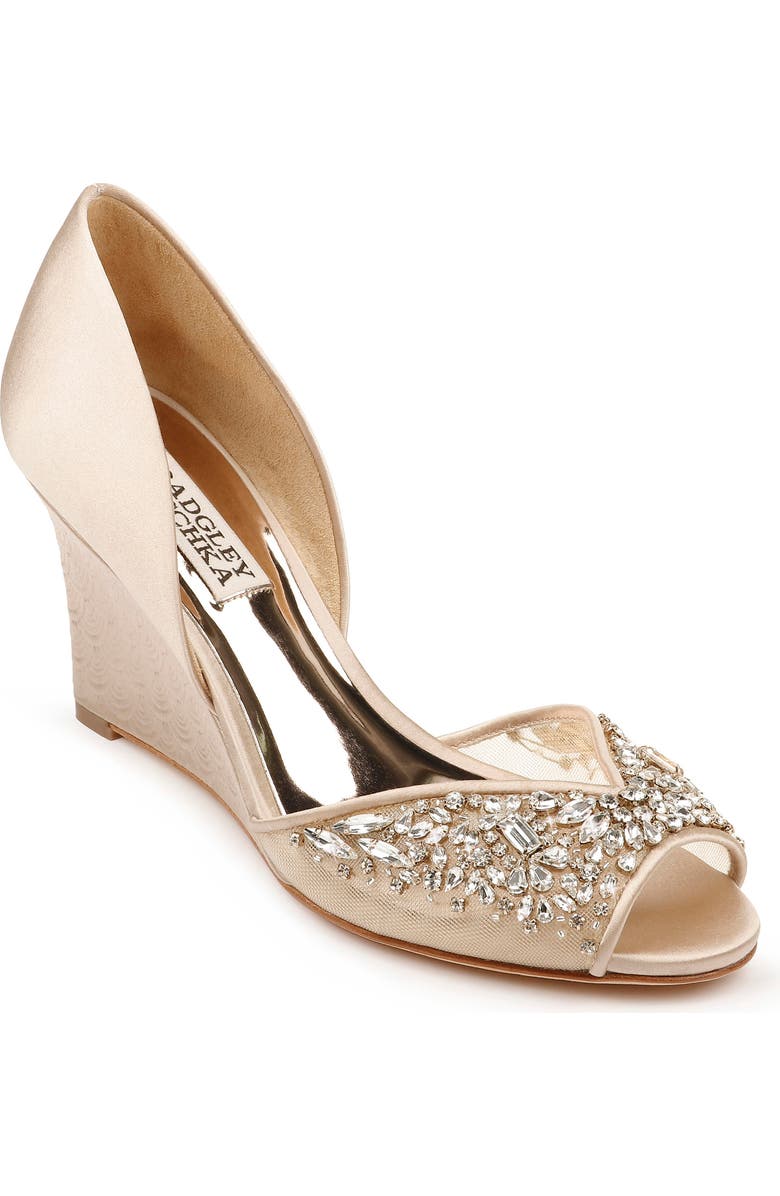 Badgley Mischka Collection Badgley Mischka Cashmere Crystal Embellished Wedge, Main, color,