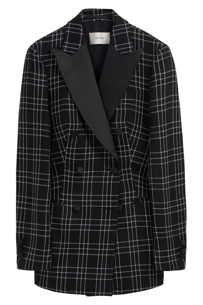 Cameron Double Breasted Check Wool Suit Jacket, Alternate, color, BLACK CHECK