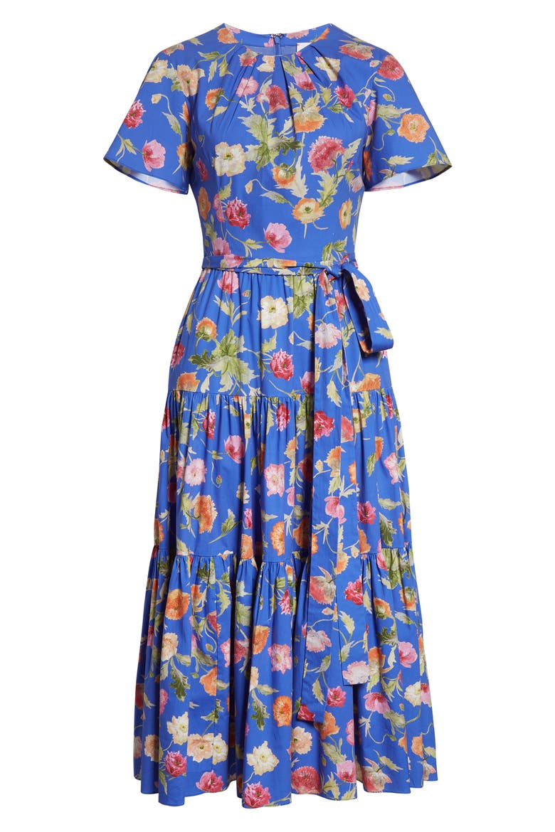 Poppy Print Tiered stretch Cotton Midi Dress, Alternate, color, BLUEBELL MULTI