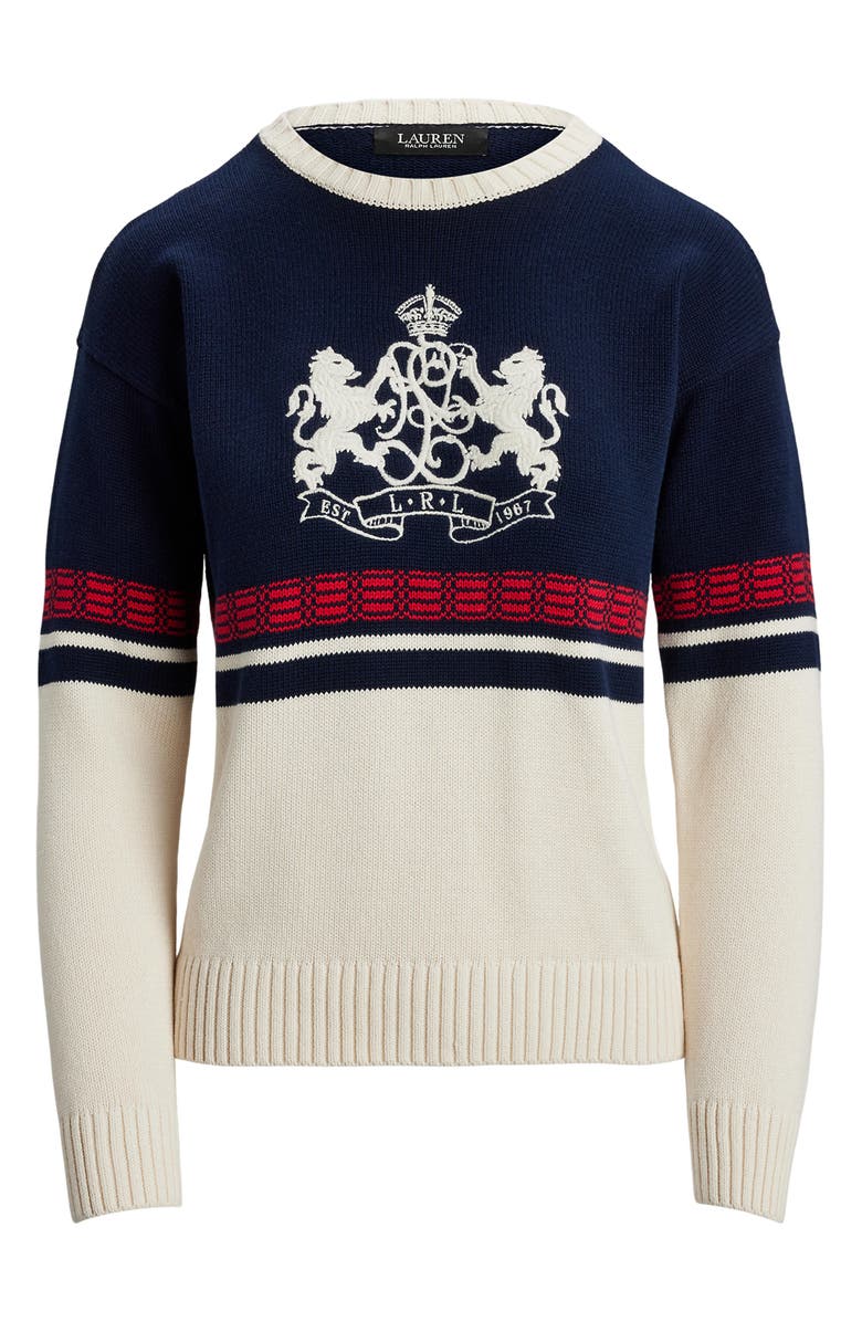 Lauren Ralph Lauren Embroidered Crest Sweater, Alternate, color, 