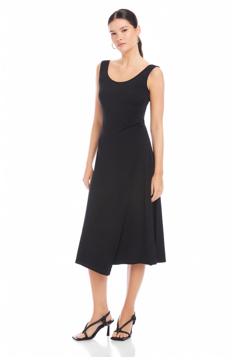 Shari Side Shirred Midi Dress, Alternate, color, BLACK
