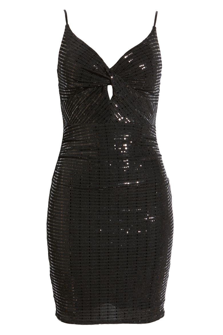 Sequin Knot Front Body-Con Minidress, Alternate, color, BLACK