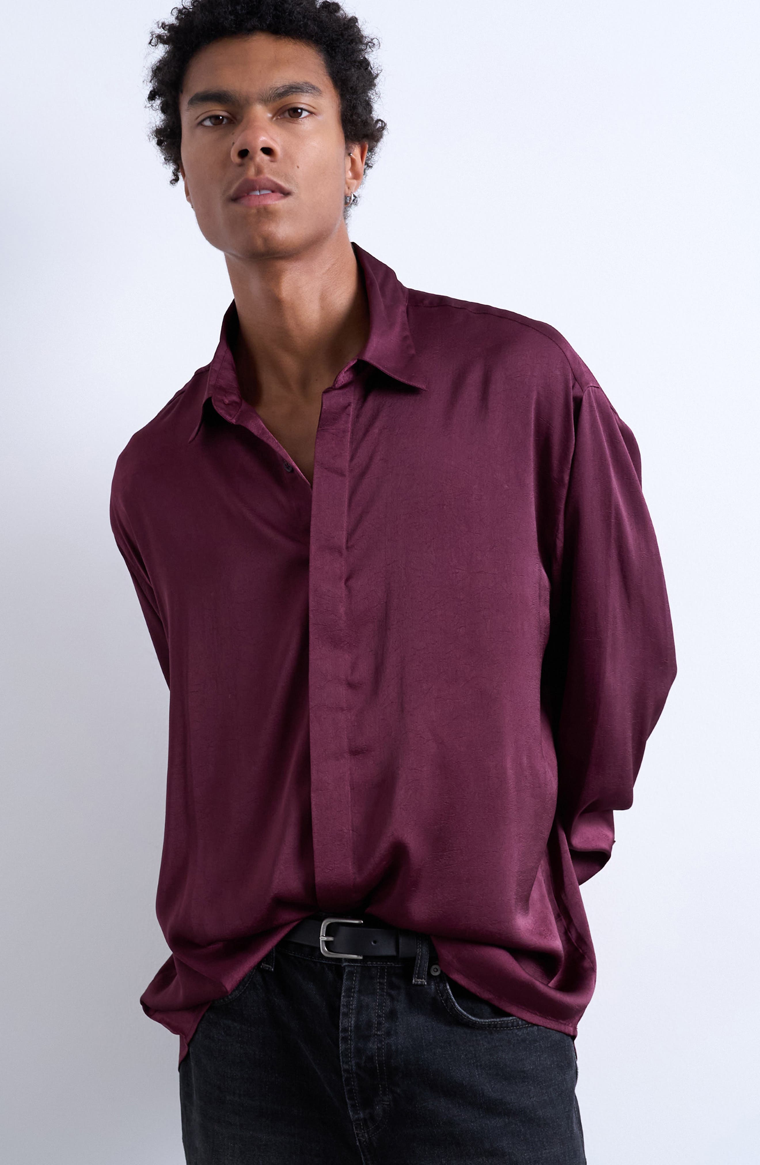 Oversize Sateen Button-Up Shirt