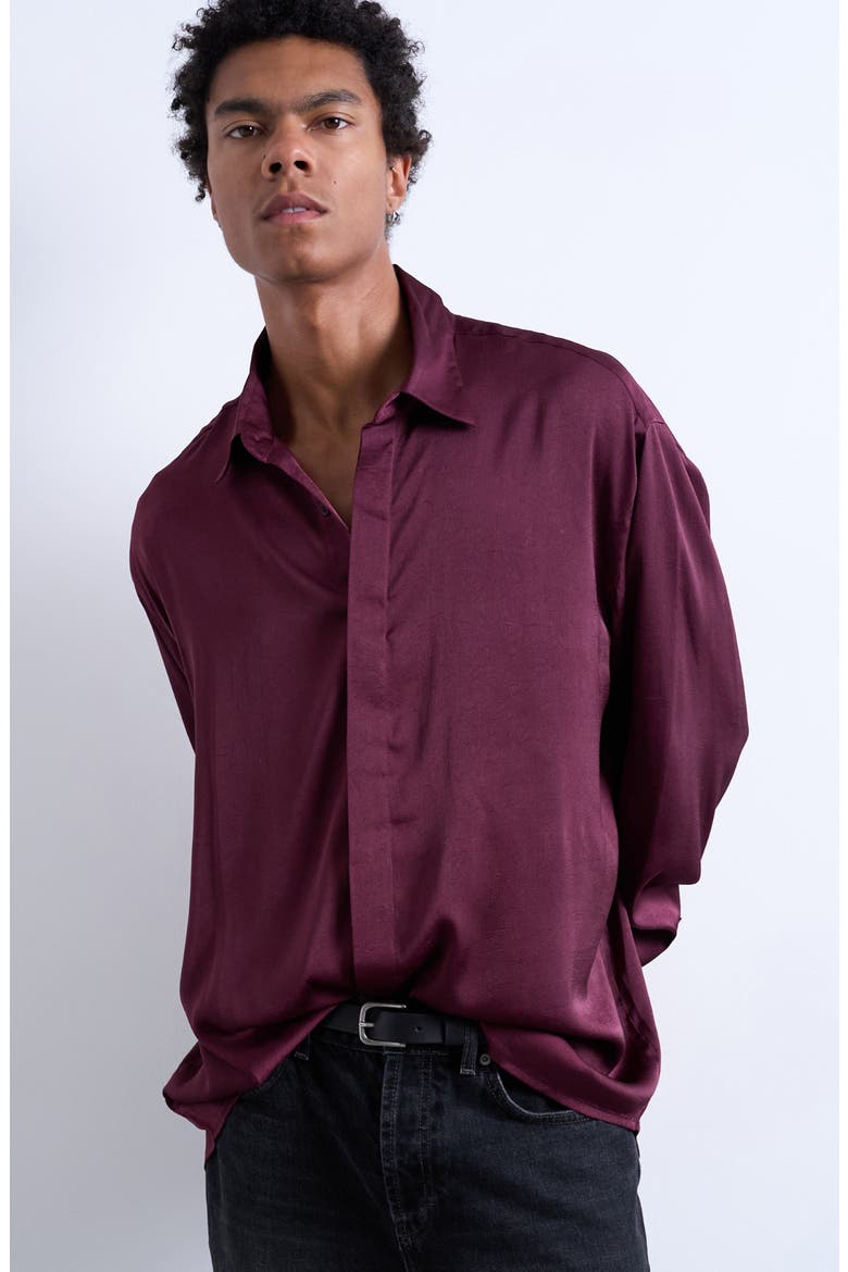 Oversize Sateen Button-Up Shirt, Main, color, BURGUNDY