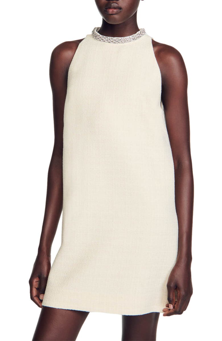 SANDRO Dress with jewellery collar, Main, color, Ecru