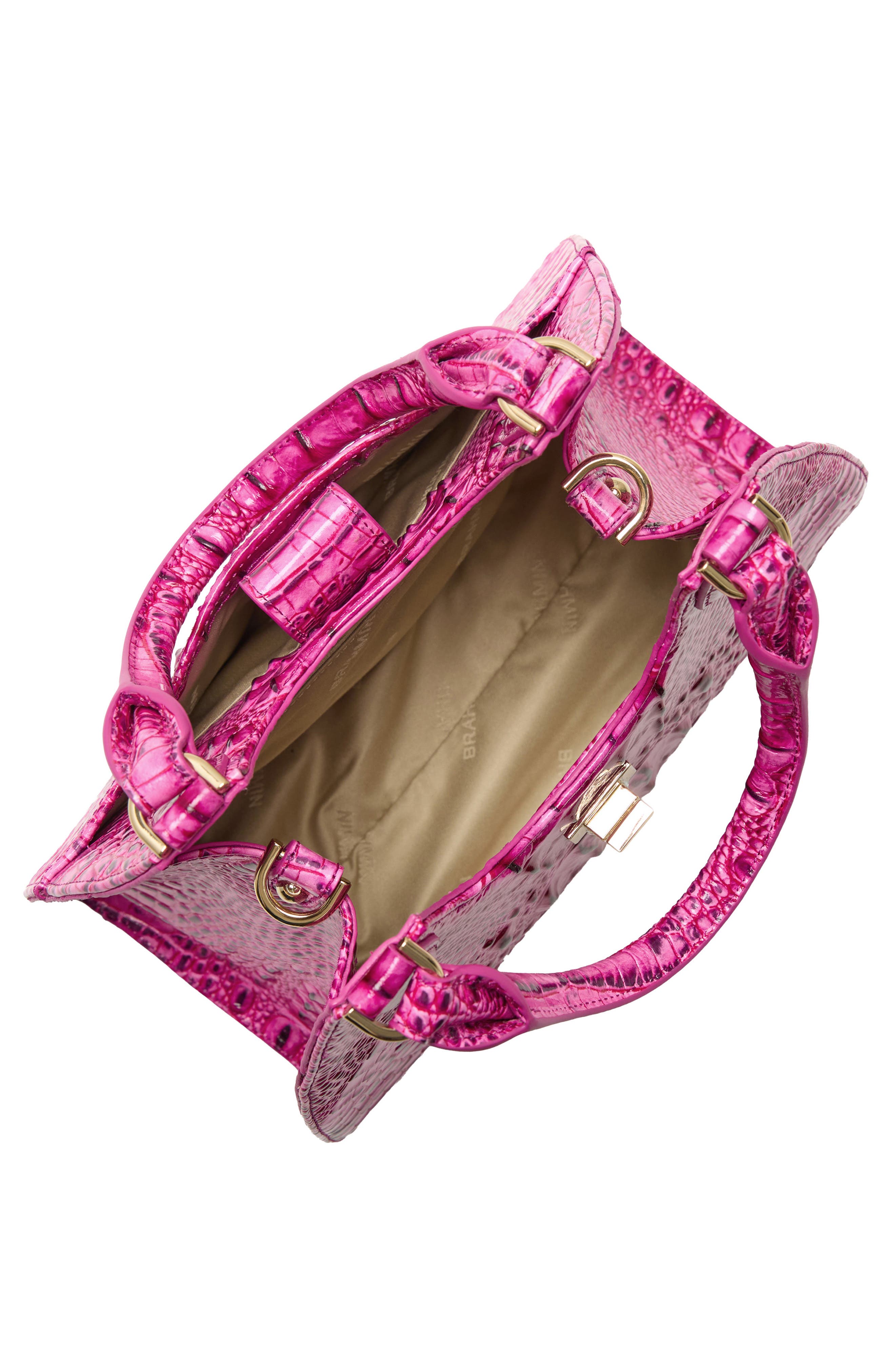 Brahmin Adrian Croc Embossed Leather Shoulder Bag, Alternate, color, Electric Fuschia