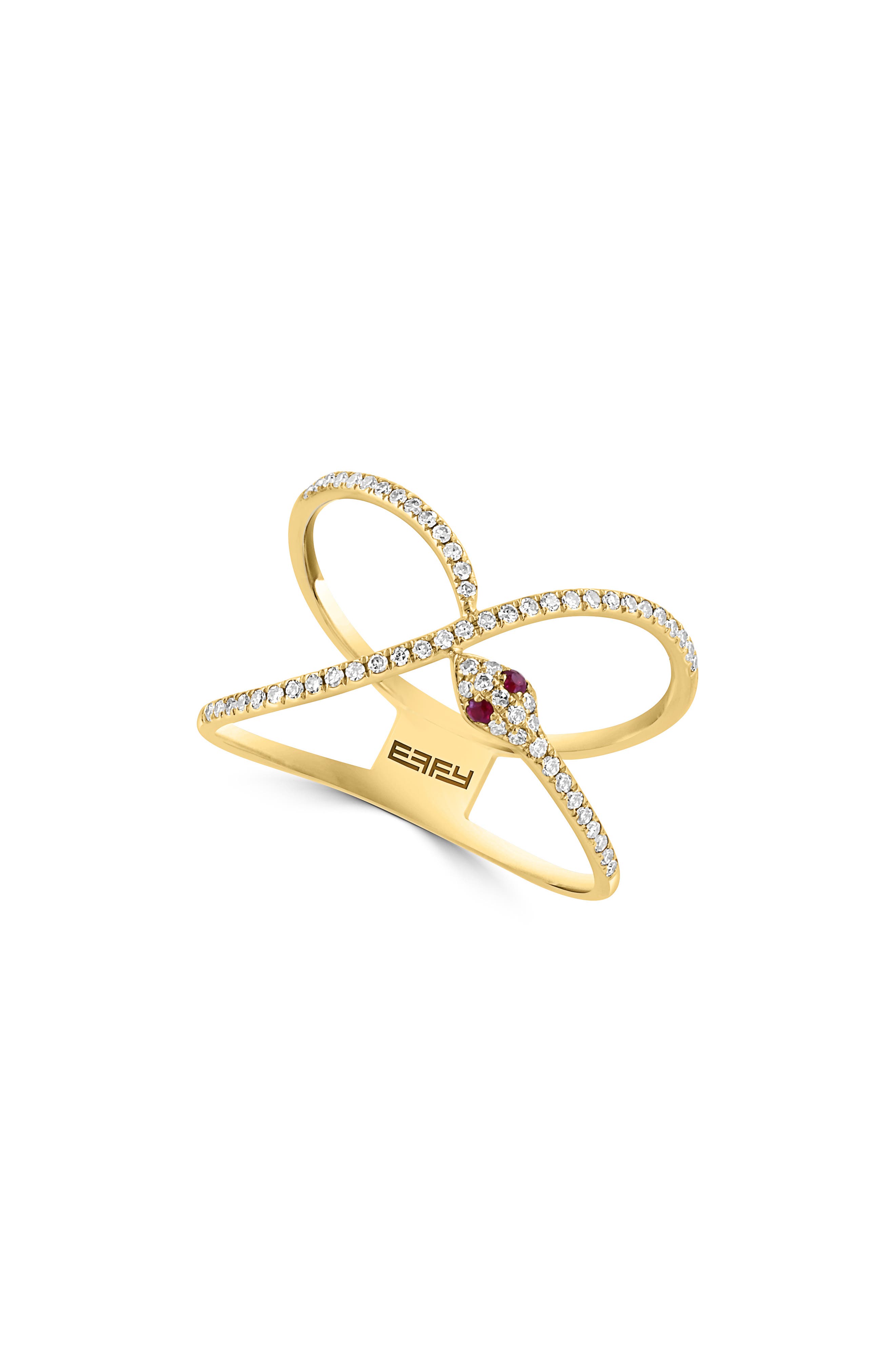 Gold Plate Diamond & Ruby Serpent Ring