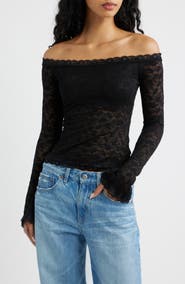 Princess Polly Mochapella Lace Off the Shoulder Top
