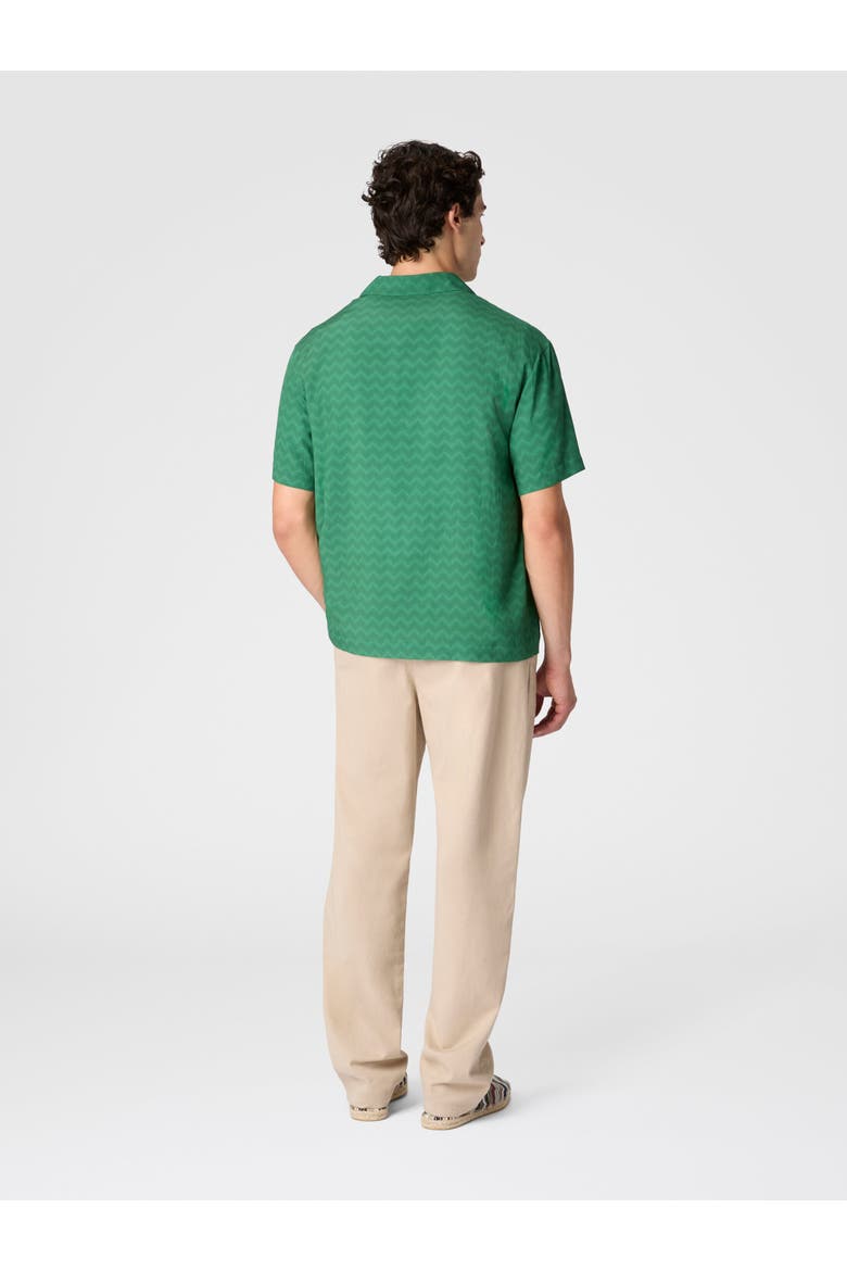 Bowling Shirt In Viscose With Tone-on-tone Zigzag Print, Alternate, color, Green
