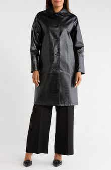 Croc Embossed Faux Leather Trench Coat