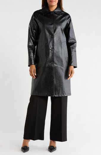 Croc Embossed Faux Leather Trench Coat