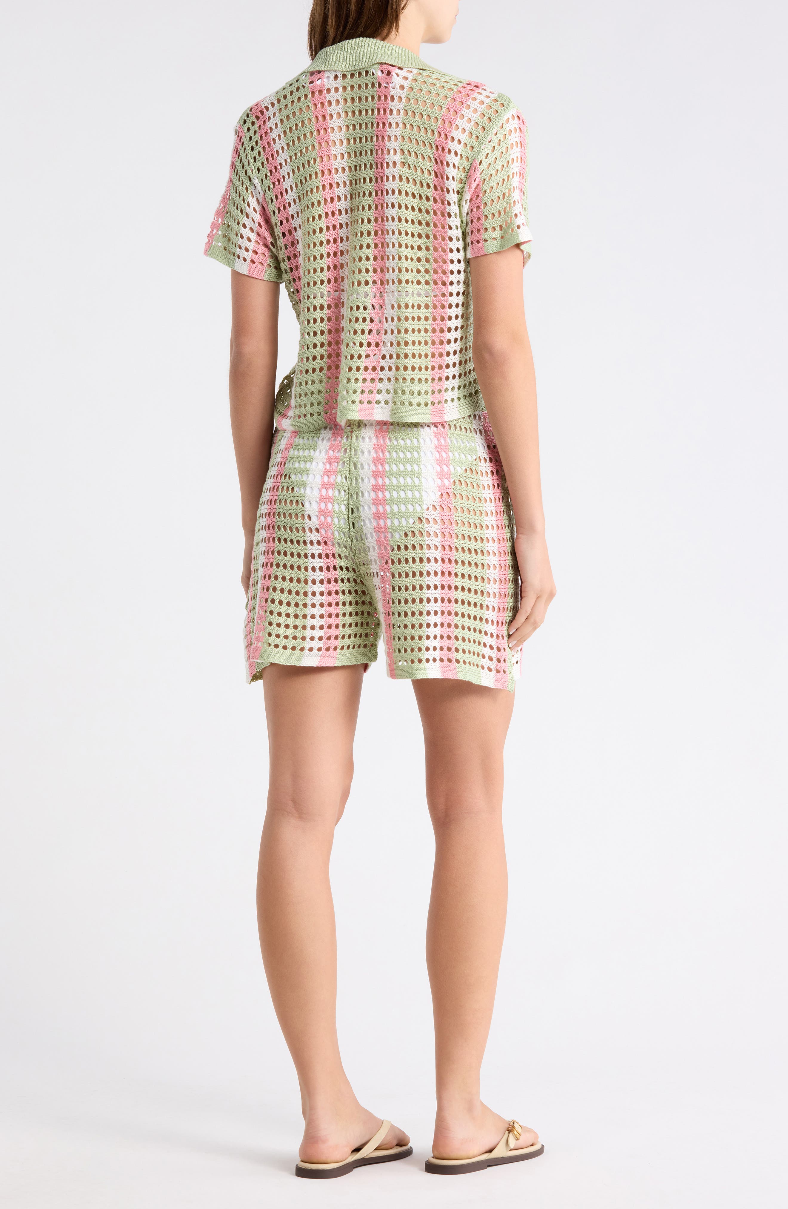 Open Knit Stripe Top & Shorts Set - image 4
