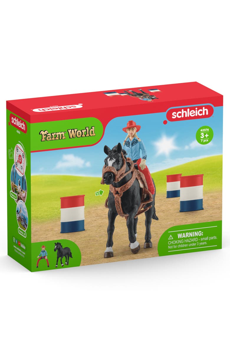 Schleich Farm World Cowgirl Barrel Racing Fun, 7 Piece Playset, Kids, Alternate, color, Multicolored