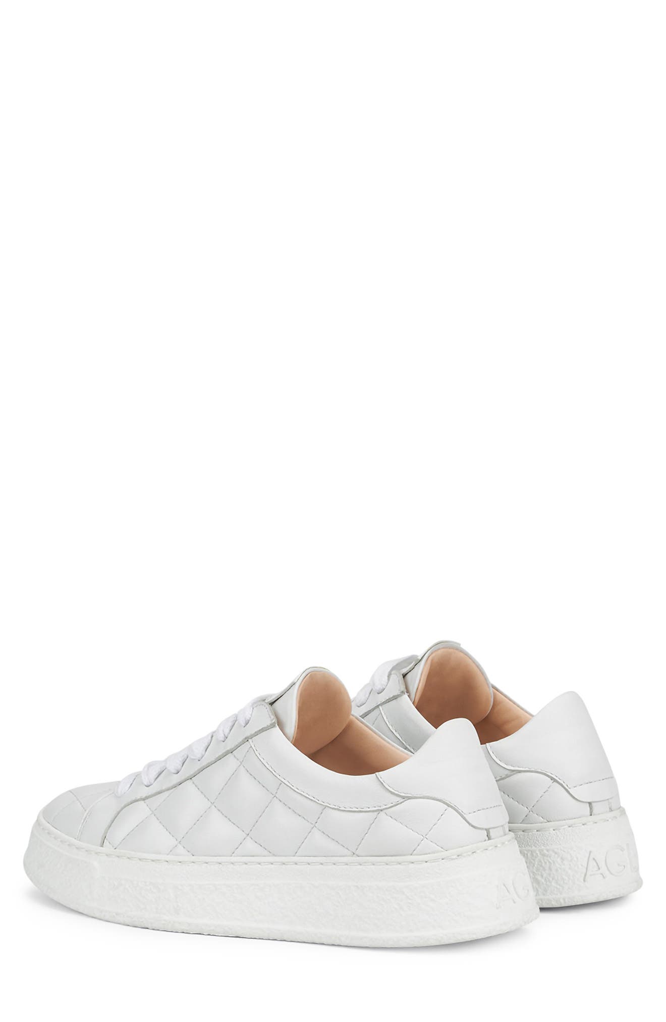AGL Diamond Quilt Leather Sneaker, Alternate, color, White-White