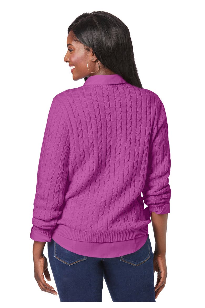Cable Crewneck Sweater, Alternate, color, DEEP ORCHID
