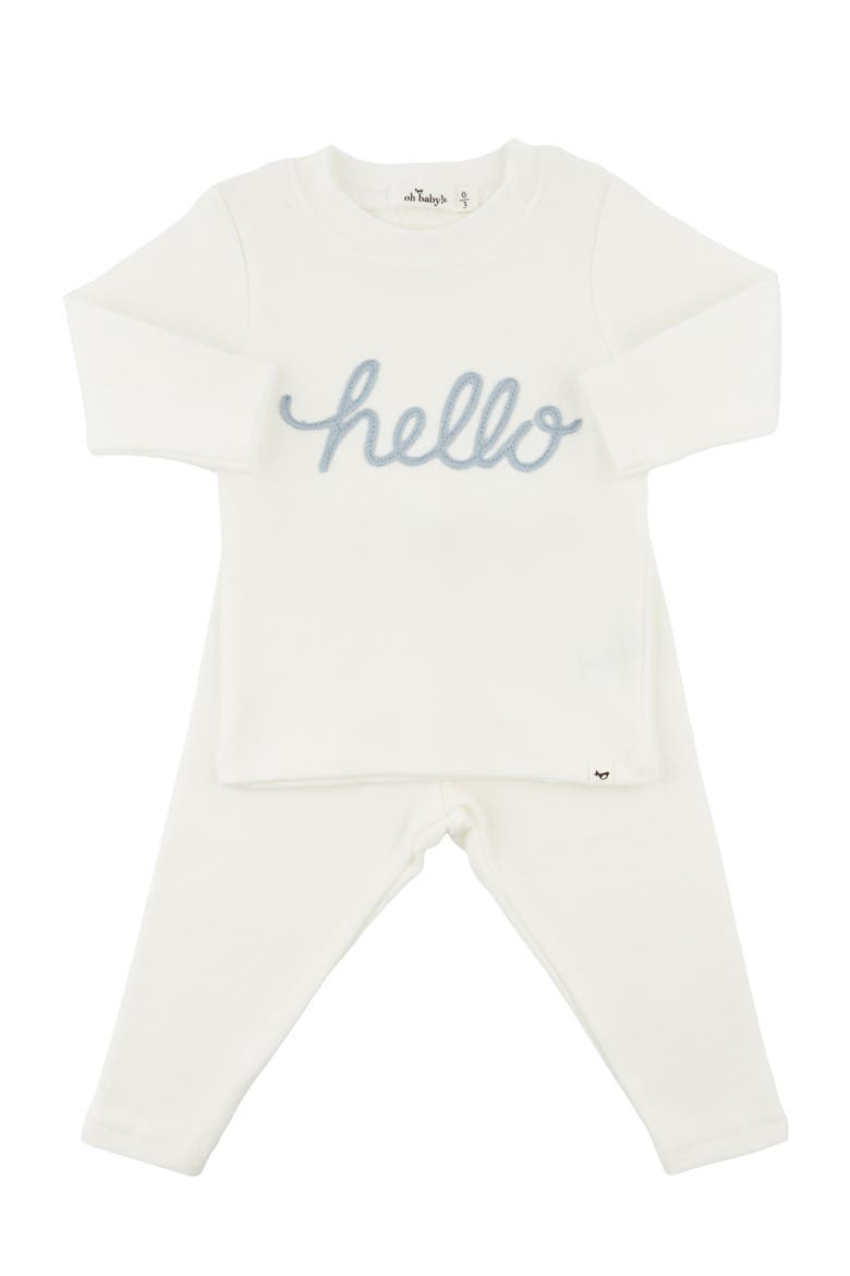 "hello" Fog Embroidered Two Piece Set, Main, color, Cream