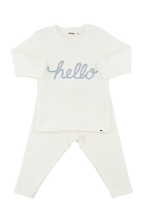 Shop Oh Baby ! "hello" Fog Embroidered Two Piece Set In Cream