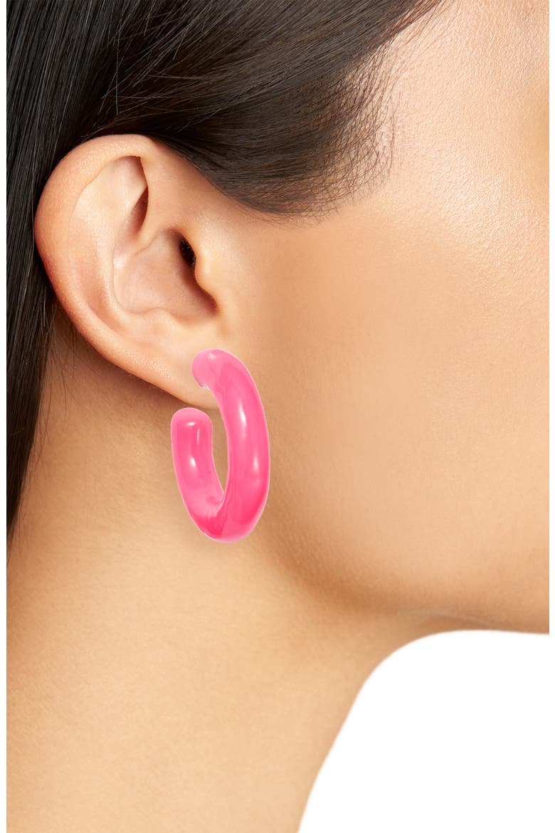 Large Enamel Tube Hoop Earrings, Alternate, color, PINK