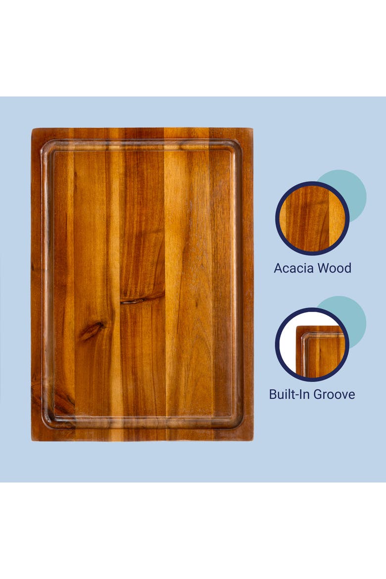 Eldridge Small Handcrafted Acacia Wood Grain Thick Reversible Cutting Board with Juice Grooves, Alternate, color, Brown