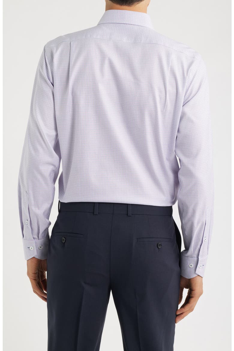 Trim Fit Mini Grid Textured Cotton Dress Shirt, Alternate, color, WHITE/ PURPLE