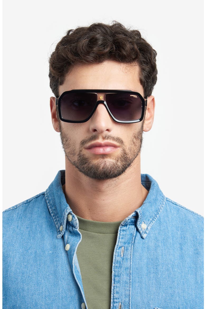 60mm Gradient Polarized Rectangular Sunglasses, Alternate, color, BLACK GREY/ GREY