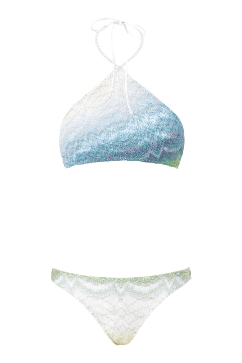 Bikini In Shaded Lamé Viscose With Halterneck Top, Alternate, color, Multicoloured