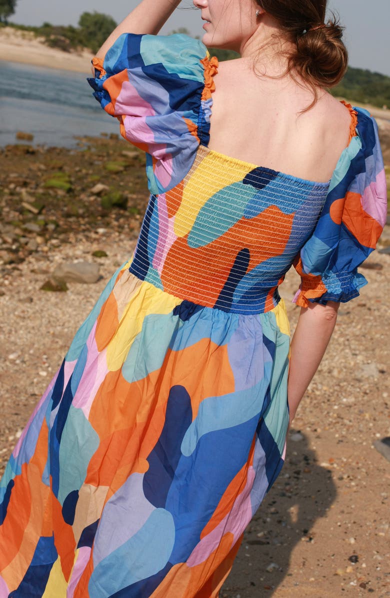 Jessie Zhao New York Tropical Love Smocked Midi Dress, Alternate, color, Blue